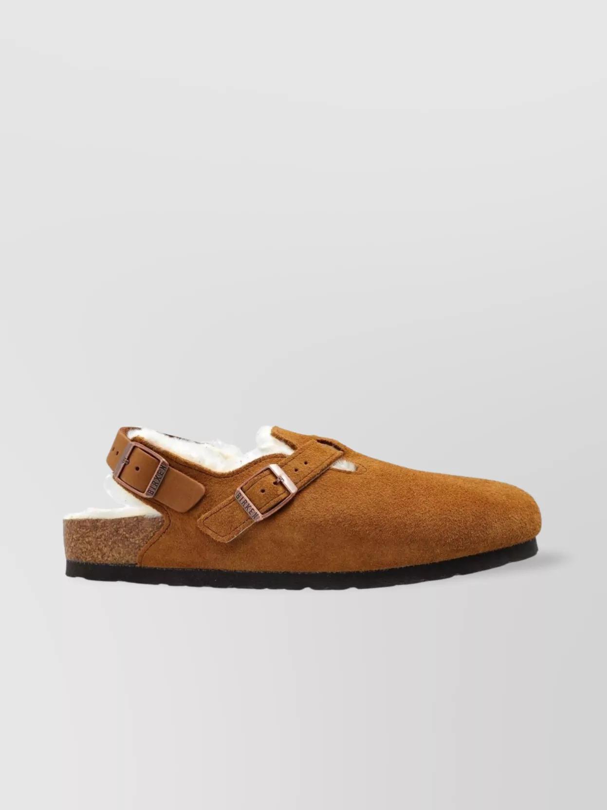 Birkenstock Round Toe Shearling Suede Slippers