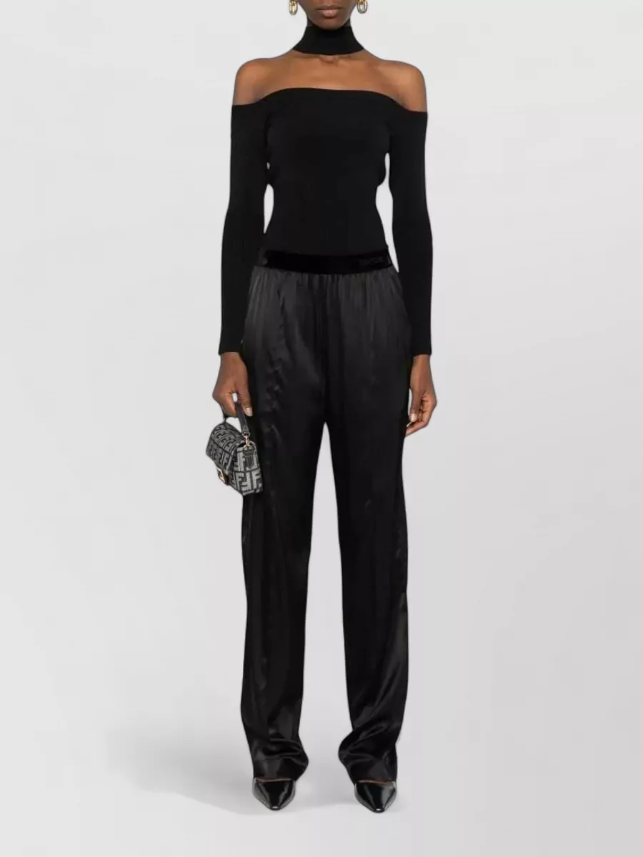 Tom Ford Silk Satin Logo Embroidered Trousers