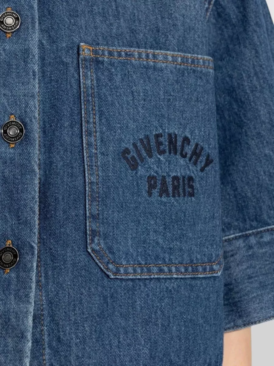 Givenchy Cropped Cocoon Denim Shirt Chest Pocket