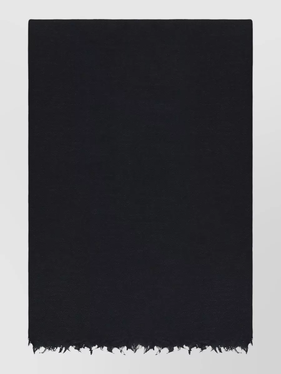Rick Owens Mens Silk Wool Rectangular Scarf Fringes