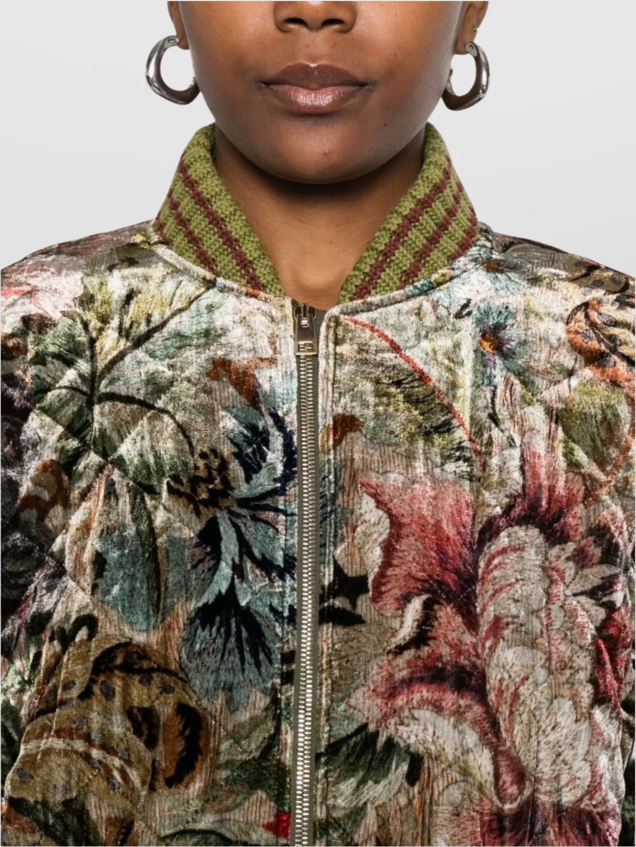 Pierre Louise Mascia Floral Quilted Bomber Jacket With Long Sleeves