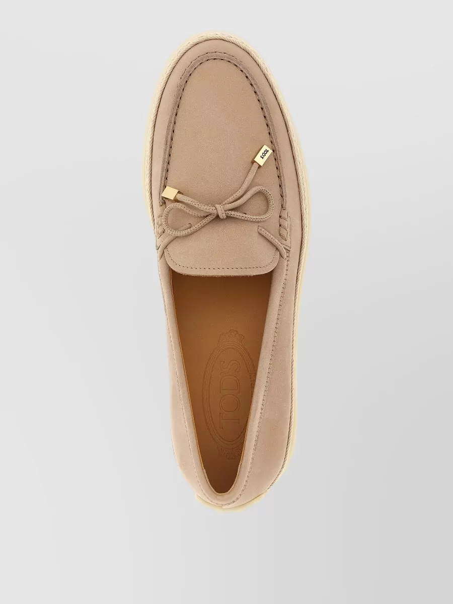Tod's Raffia Bow Loafers Espadrille Trim Rubber Sole