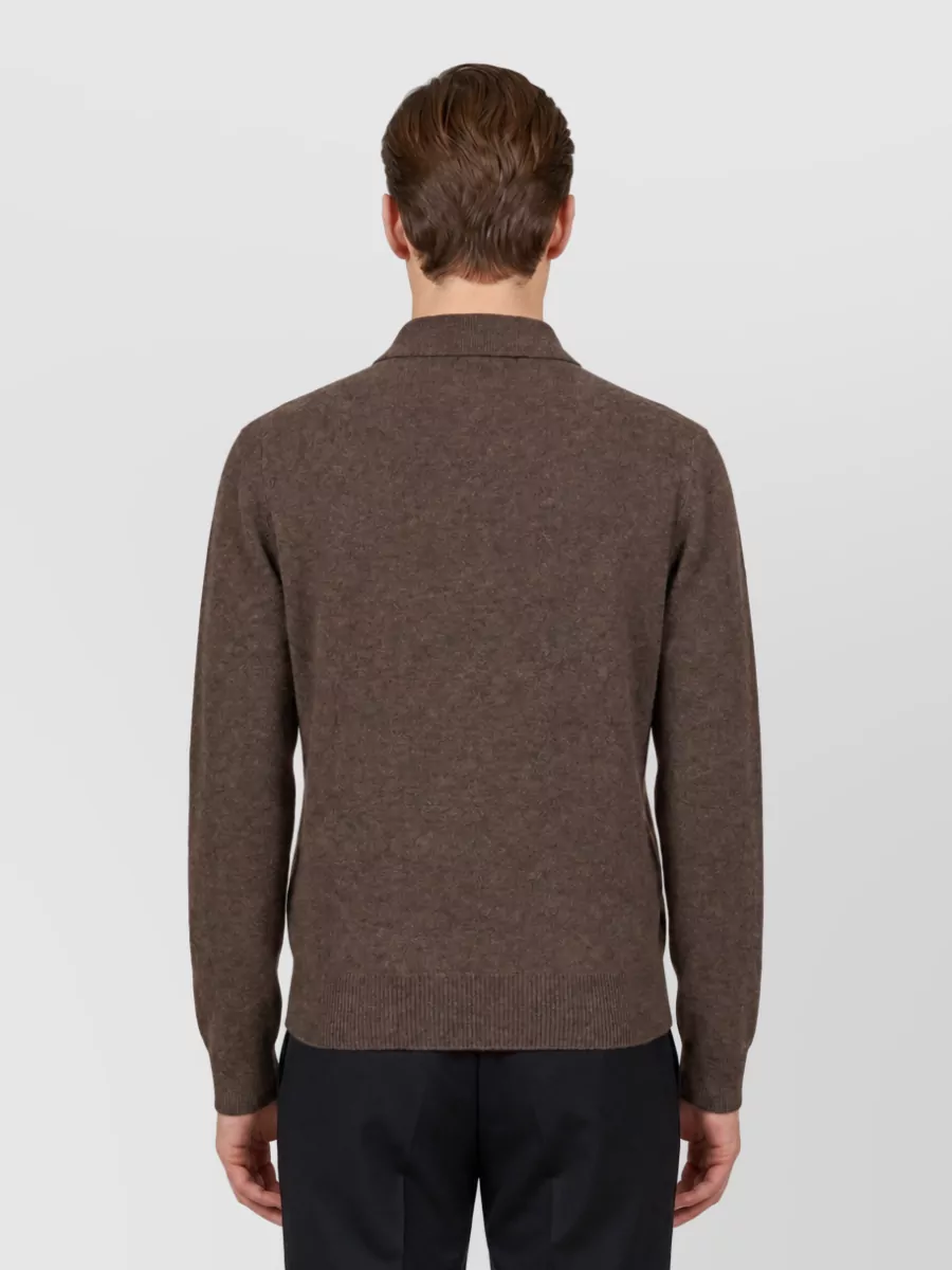 Bottega Veneta Wool And Cashmere Ribbed Long-Sleeve Polo Shirt