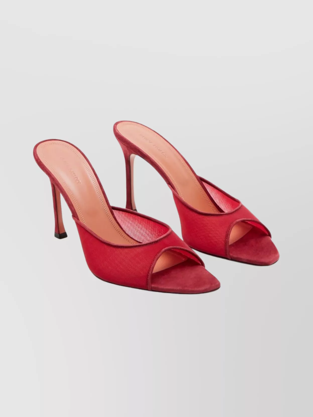 Amina Muaddi Square Toe Mesh Stiletto Mules In Red