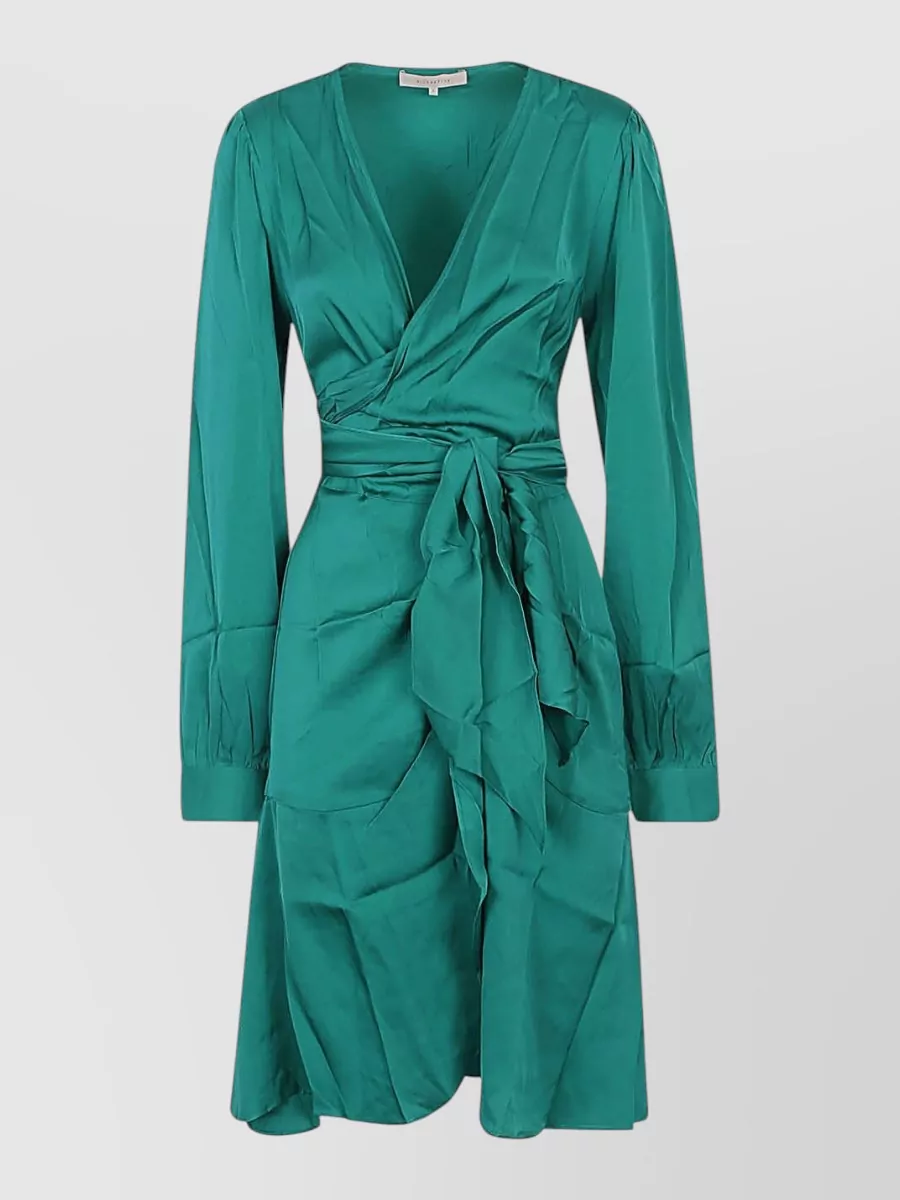 Silk95five silk v-neck knotted long-sleeve flared mini dress