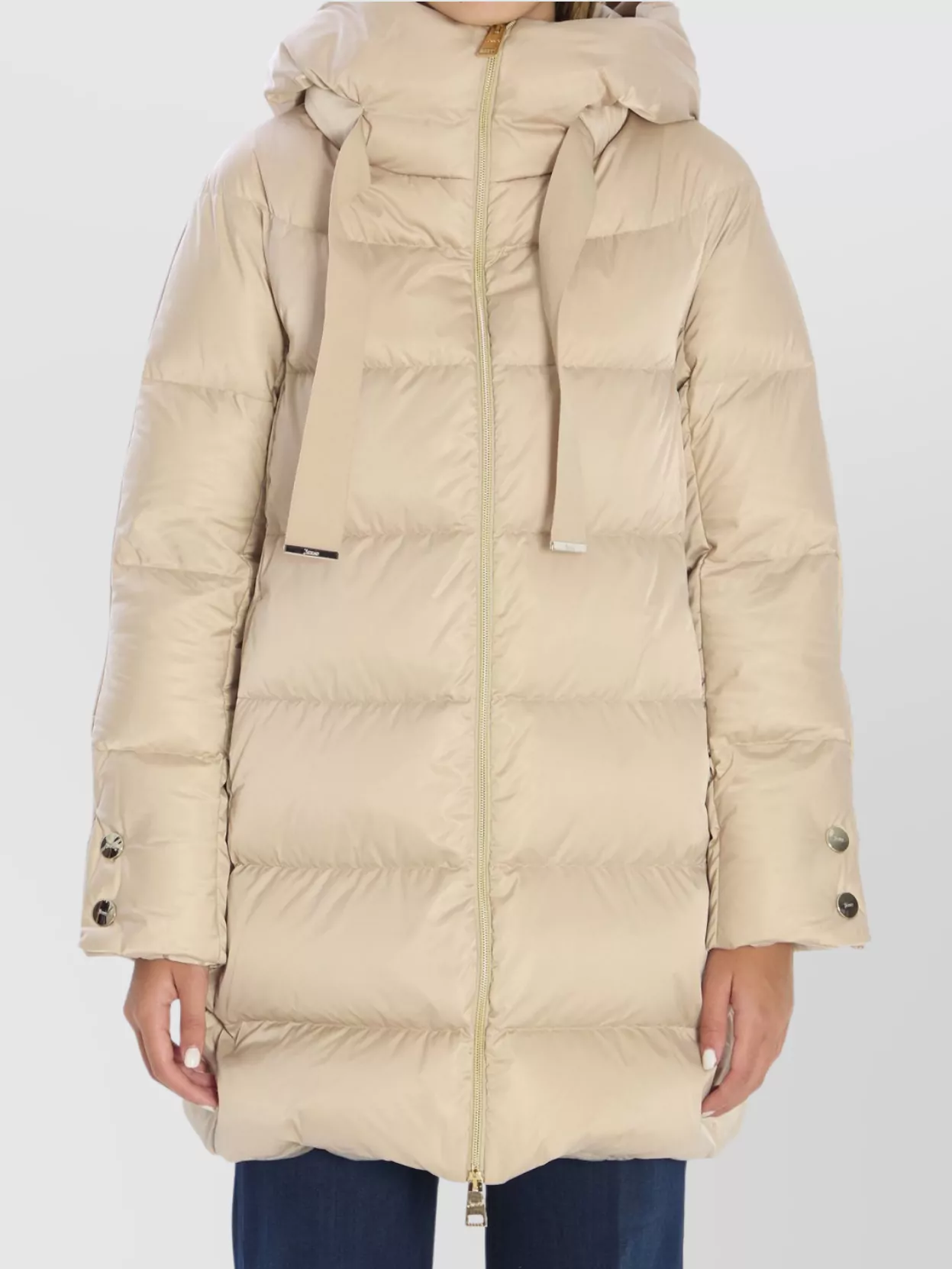 Herno Hooded Puffer Jacket Featuring Adjustable Drawstrings In Metallic