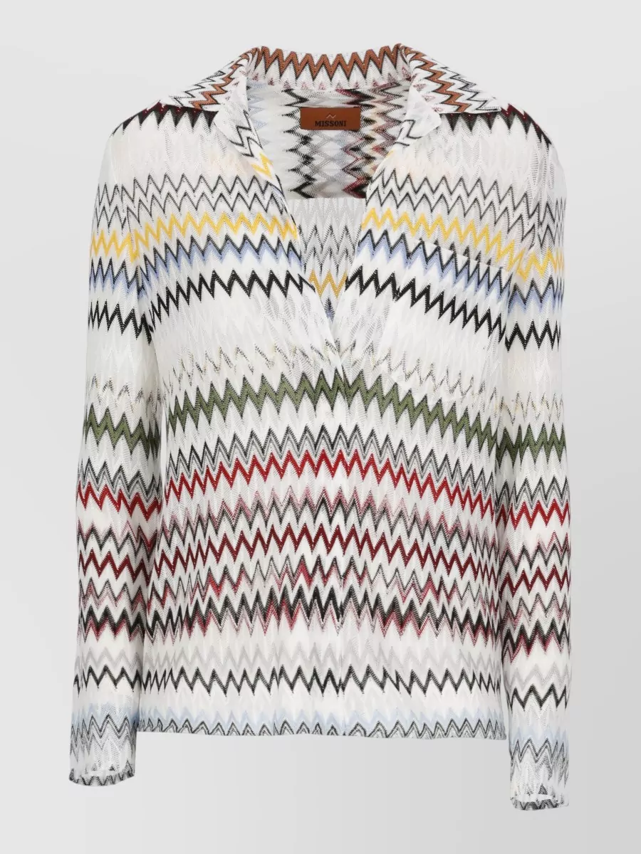 Missoni Printed V-Neck Long-Sleeve Blouse
