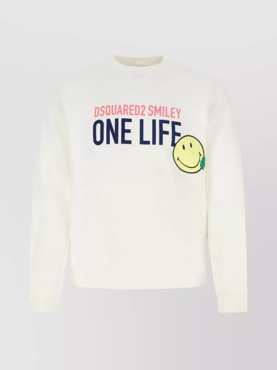 Shop Dsquared2 Smiley Graphic Print Cotton Crewneck Sweatshirt In Pastel