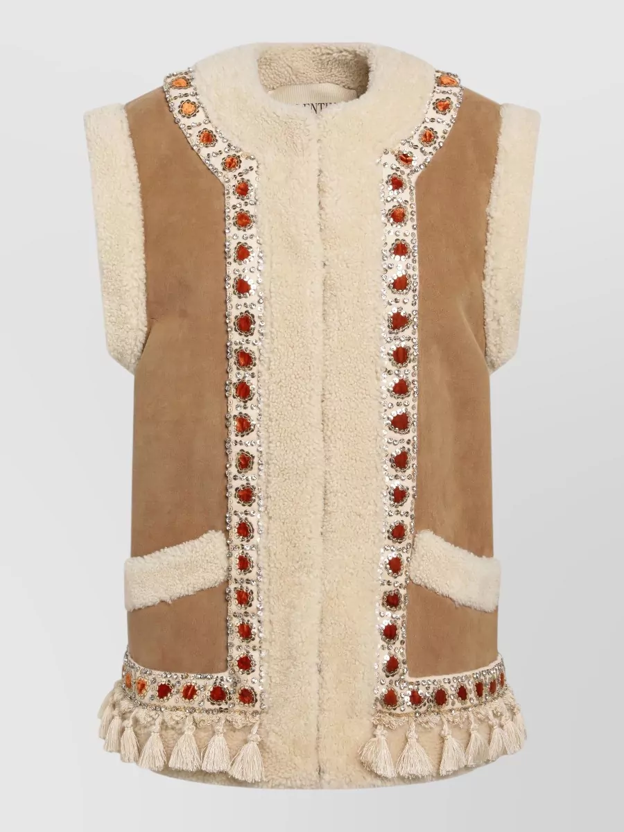Valentino leather beaded sleeveless vest