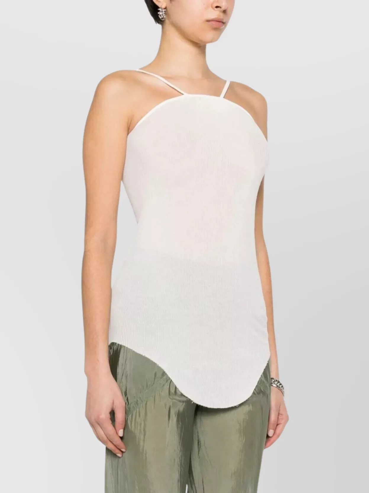 Rick Owens Curved Hem Sleeveless Knit Tank Top In White