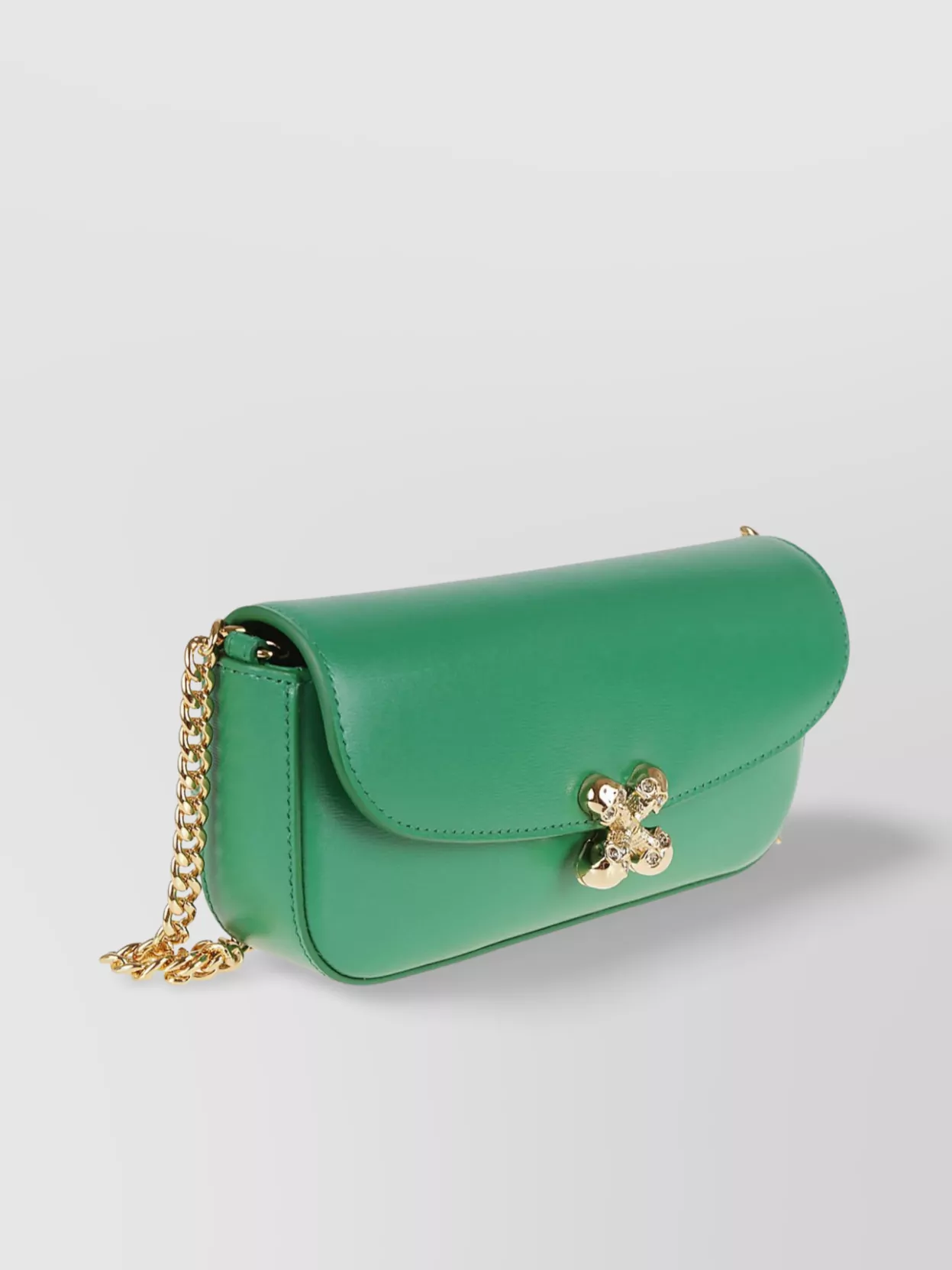 Alexander Mcqueen Structured Skull Flower Chain Strap In Green