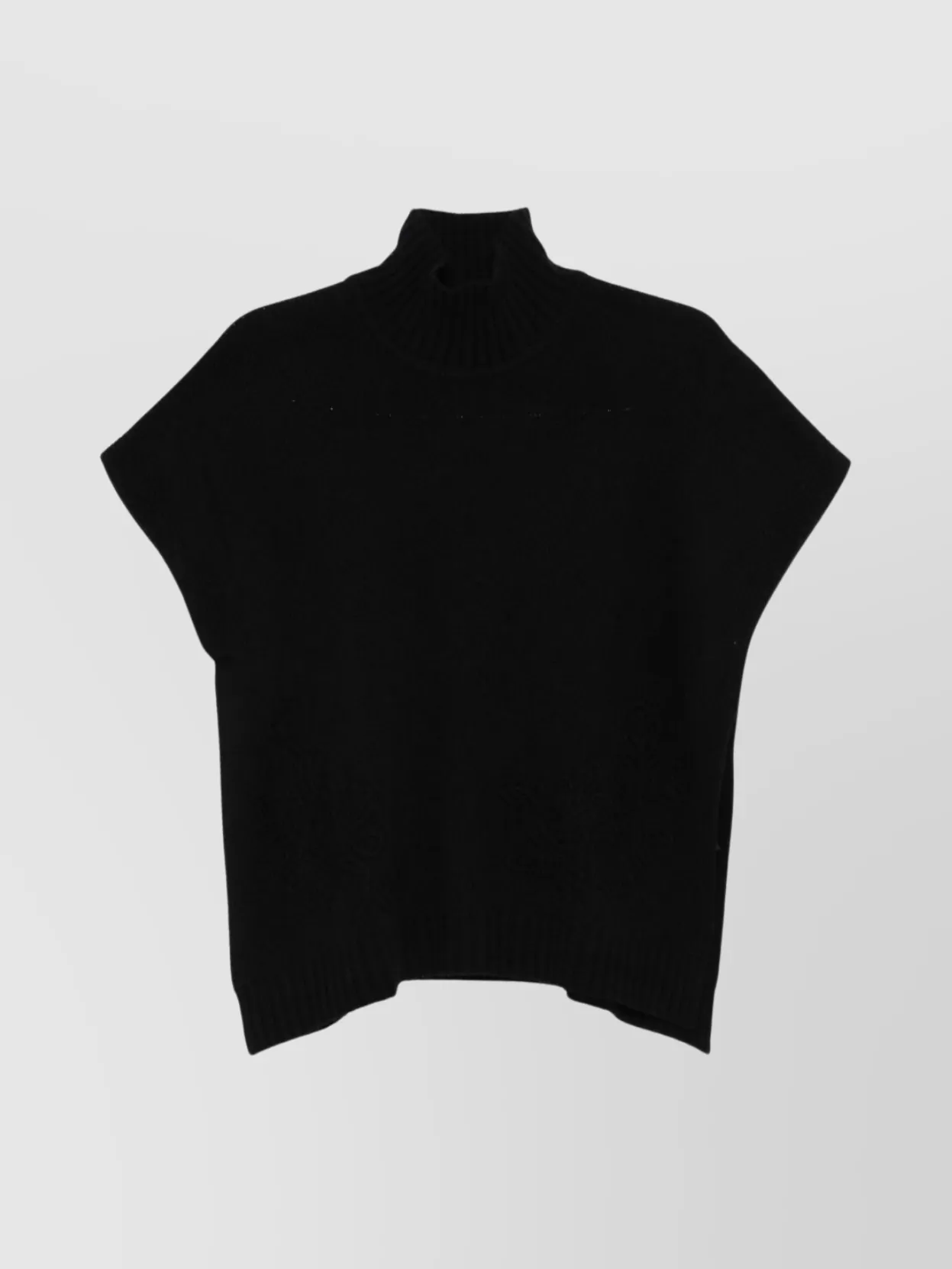 Ermanno Firenze Ribbed Turtleneck With Short Sleeves And Side Slits In Black