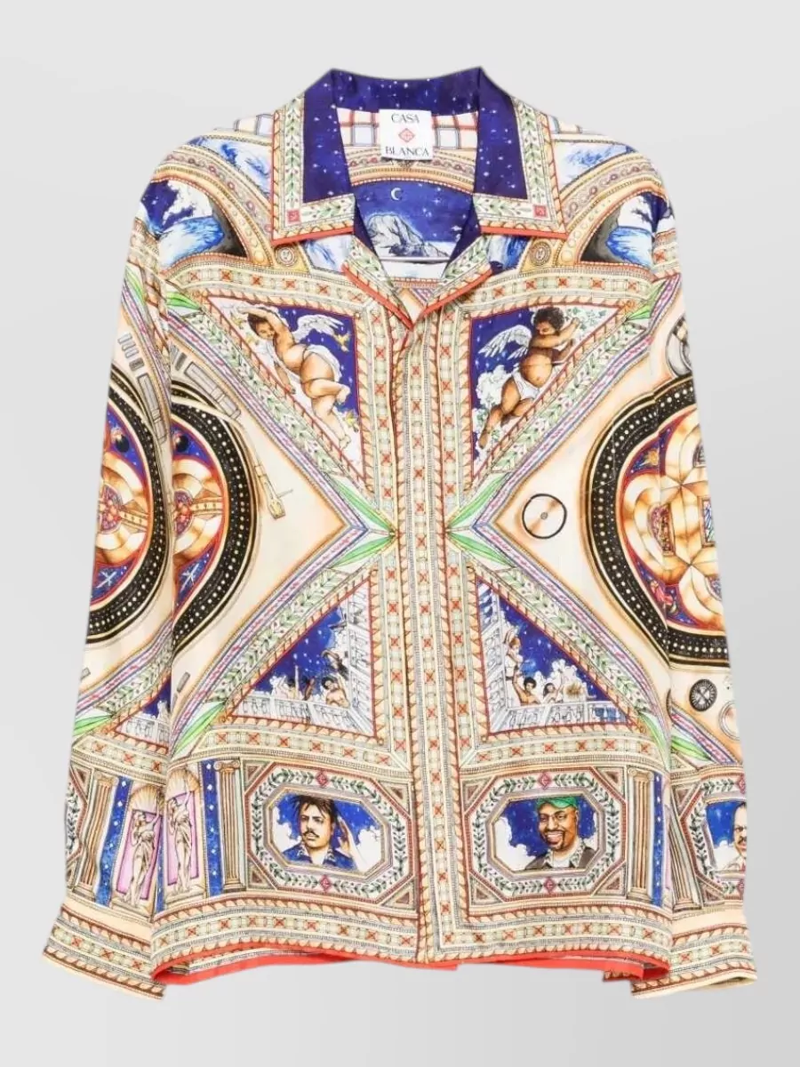 Casablanca Silk Printed Cuban Collar Long-Sleeve Shirt