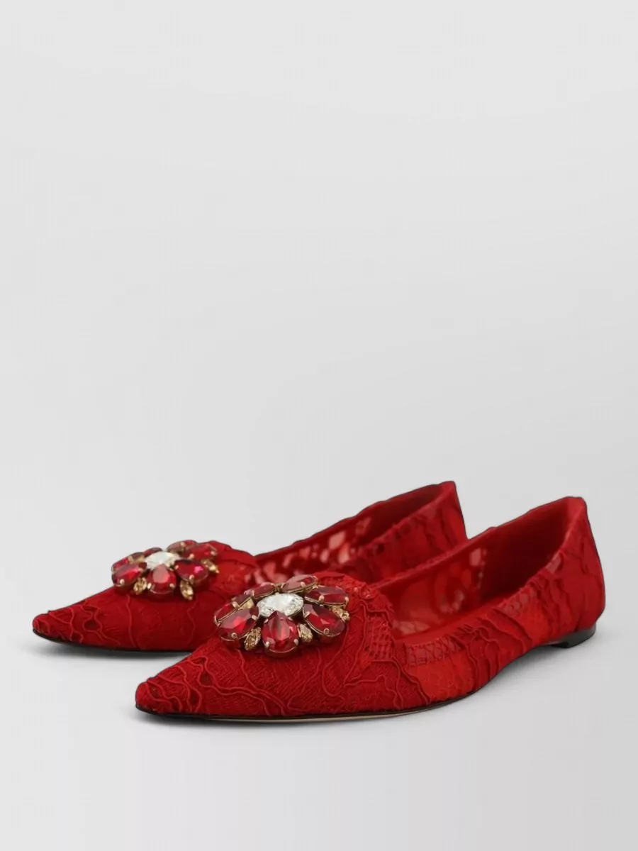 Dolce&Gabbana Leather Crystal-Embellished Ballerina Shoes