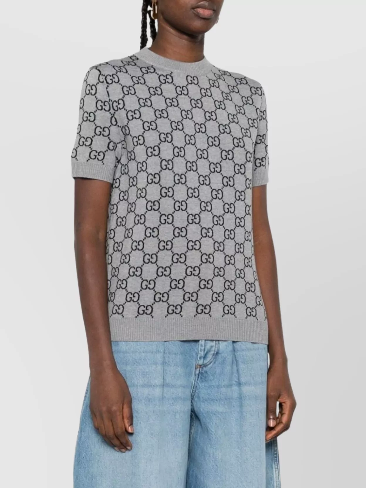 Gucci Women Reversible Wool Sweater With Gg Motif In Gray