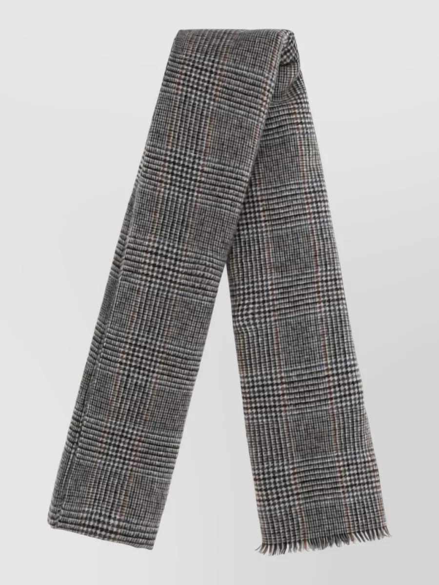 Brunello Cucinelli checked fringed cashmere scarf