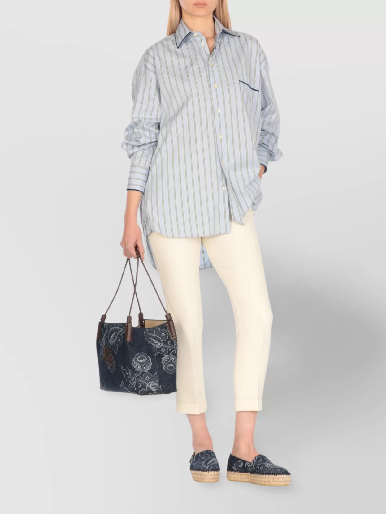 Etro Striped Pattern Shirt Asymmetric Hem In Blue