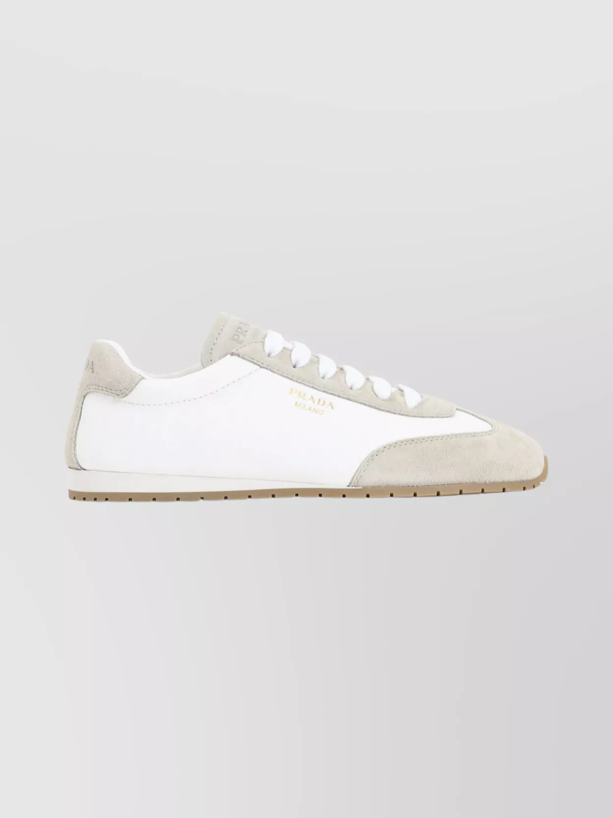 Prada Ivory And Beige Calf Leather Sneakers In White