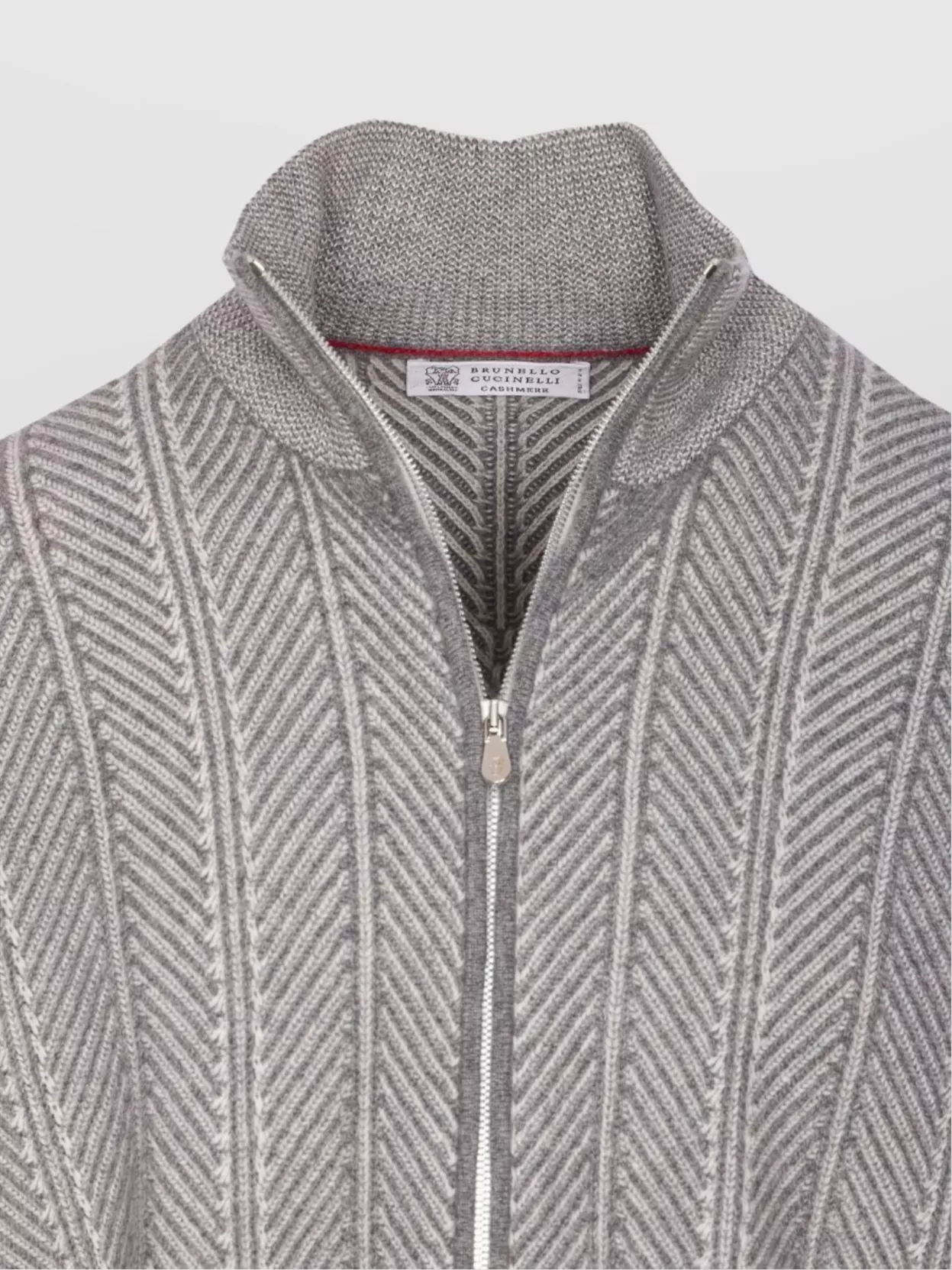 Brunello Cucinelli Chevron Knit High Neck Zipped Cardigan