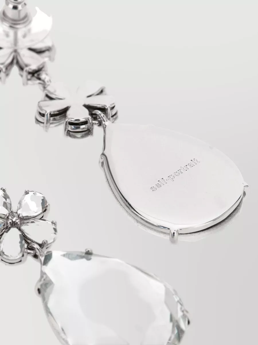 Self-Portrait Crystal-Embellished Flower Tiered Earrings