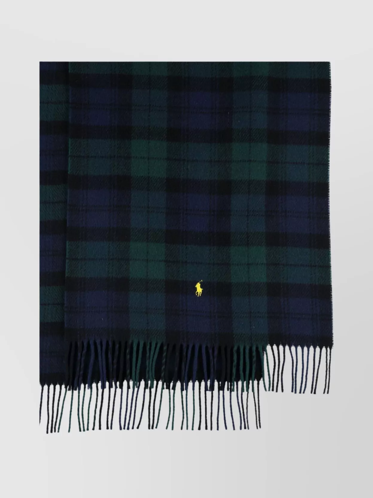Polo Ralph Lauren Tartan Check Wool Scarf Fringe Trim