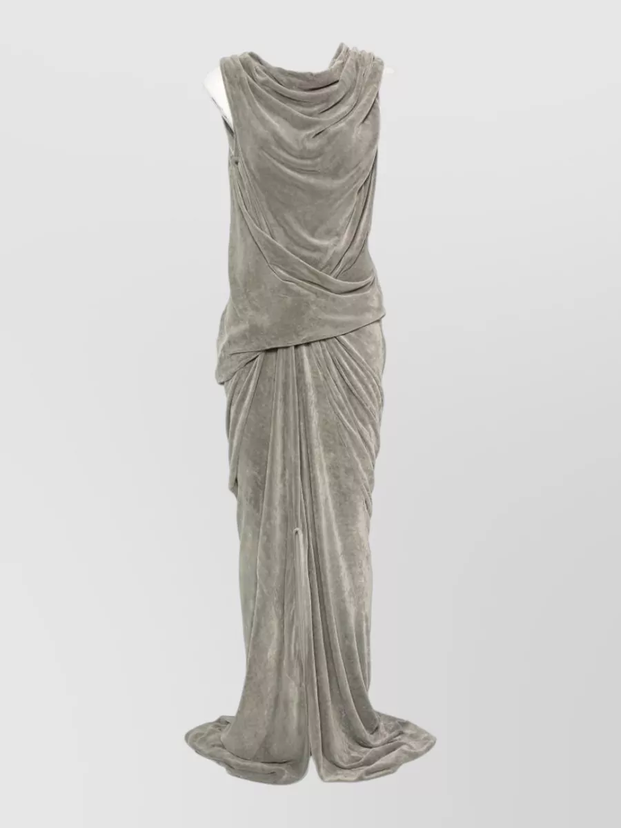 Rick Owens Silk Draped Cowl Neck Sleeveless Maxi Gown