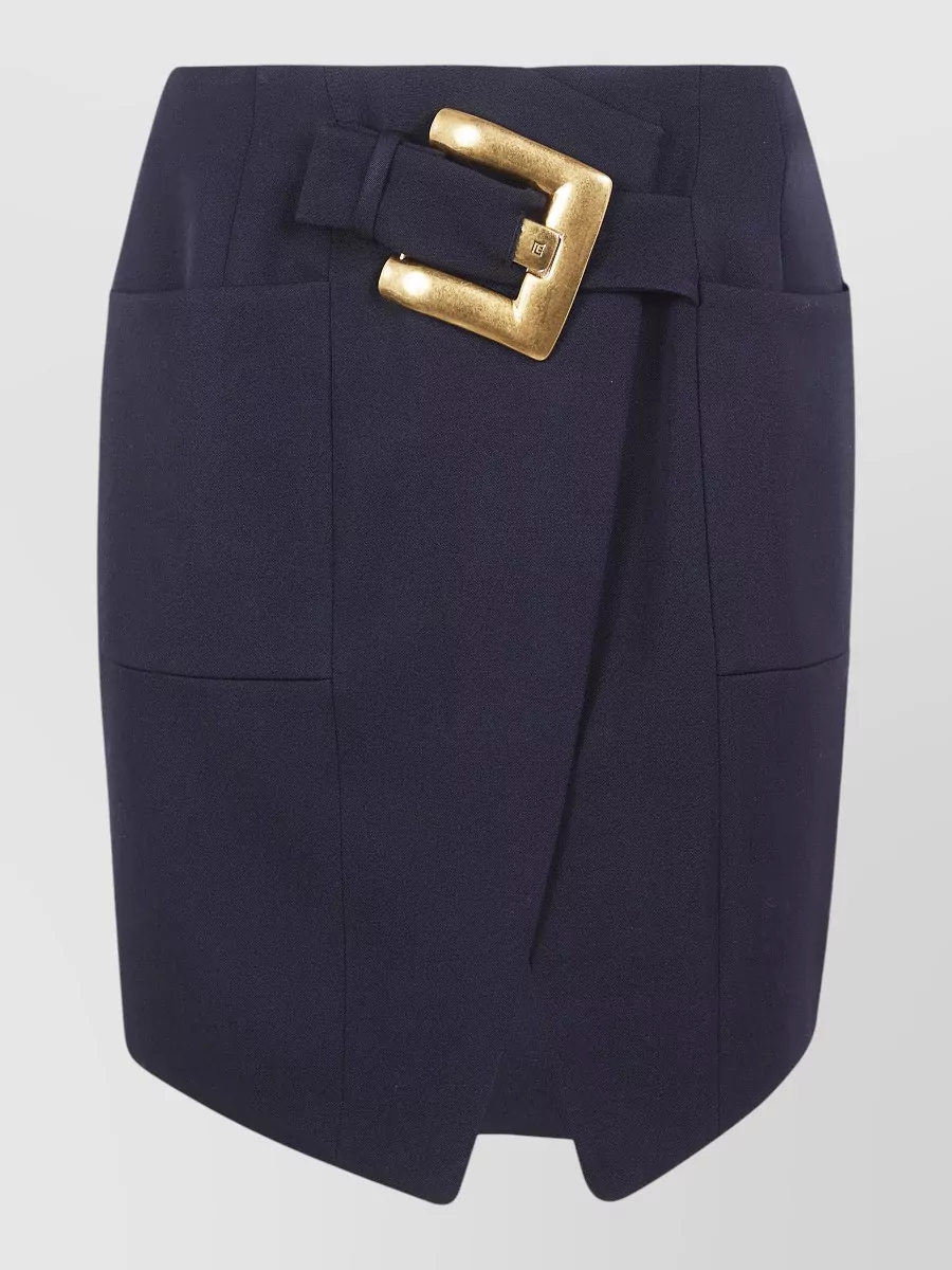 Balmain Belted Grain De Poudre Knee Skirt