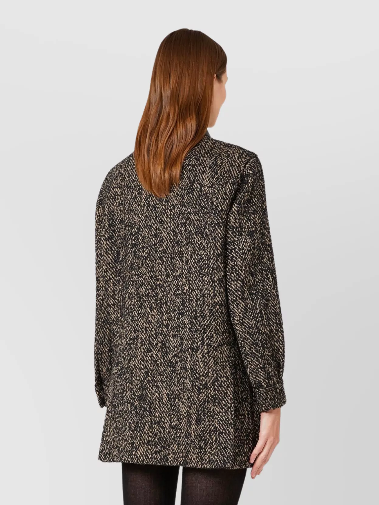 Max Mara Herringbone Pattern Wool Jacket With Leather Collar In Black