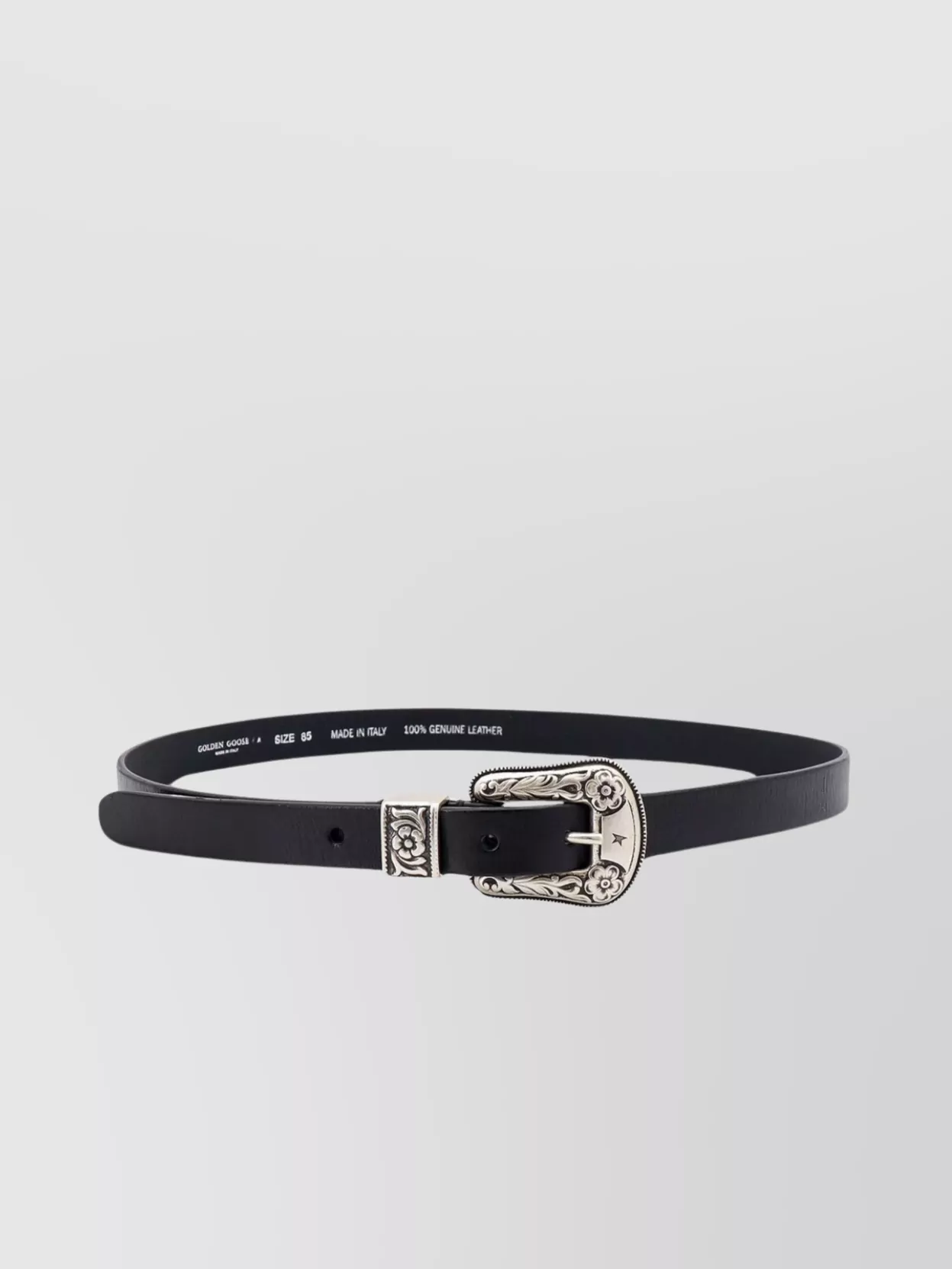 Golden Goose Leather Belt With Adjustable Length And Engraved Buckle