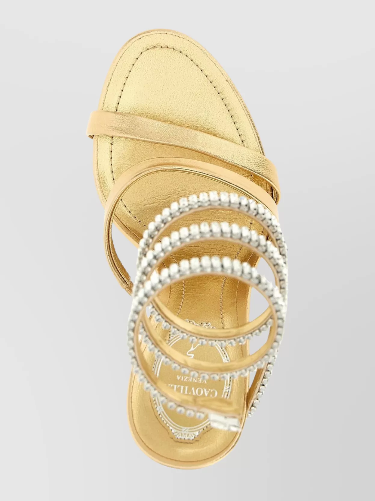 René Caovilla Cleo Sandals With Embellished Metallic Strap In Gold