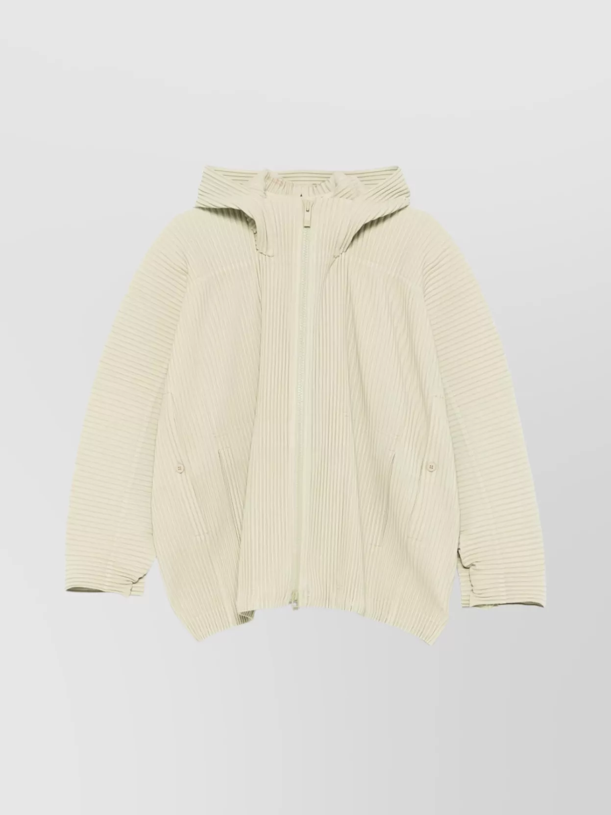 Issey Miyake Hooded Ribbed Texture Front Pockets Long Sleeves