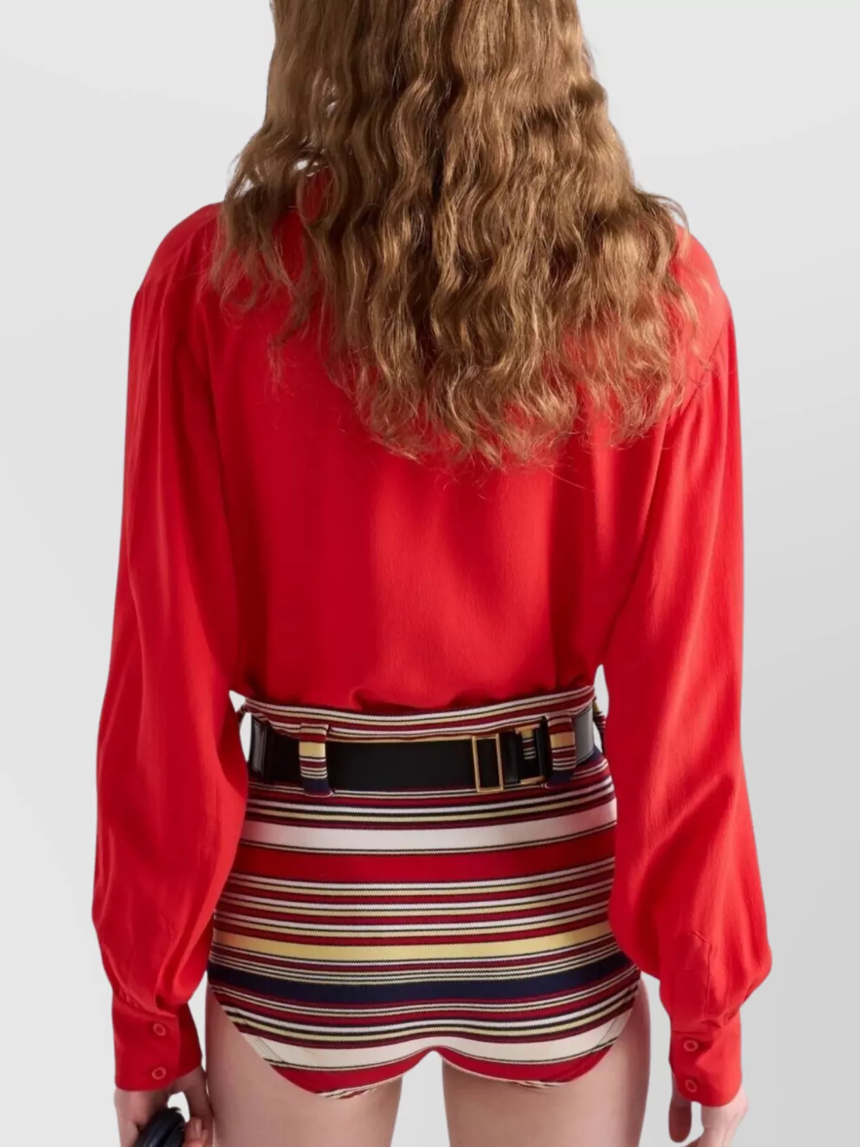 Prada Marocaine Offset Button Silk Top With Scarf In Red