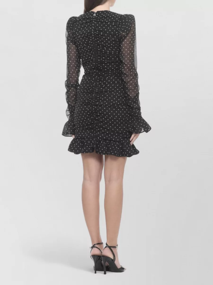 Rotate Floral-Print Ruched Long-Sleeve Mini Dress