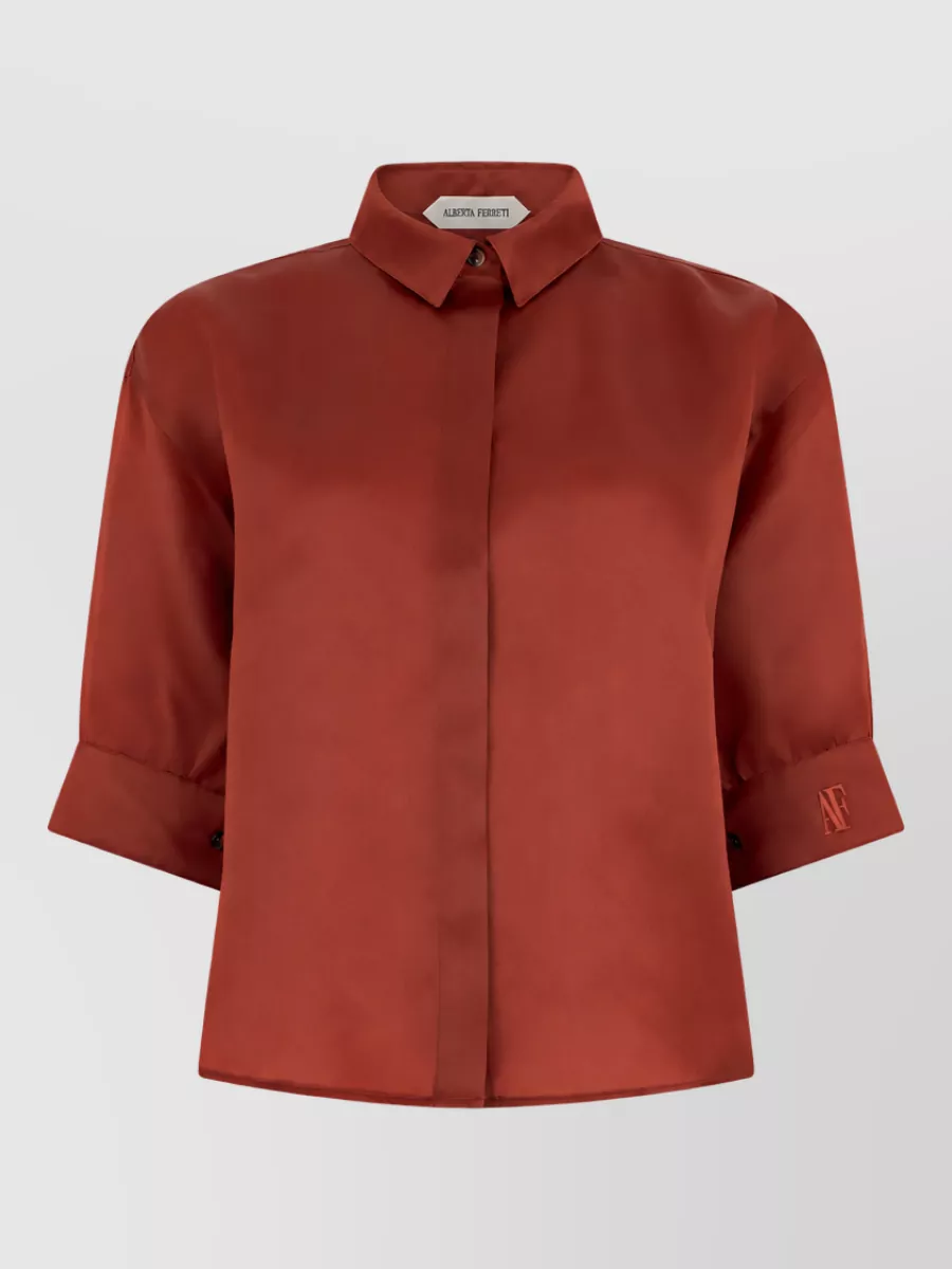 Alberta Ferretti Silk relaxed-fit three-quarter-sleeve shirt
