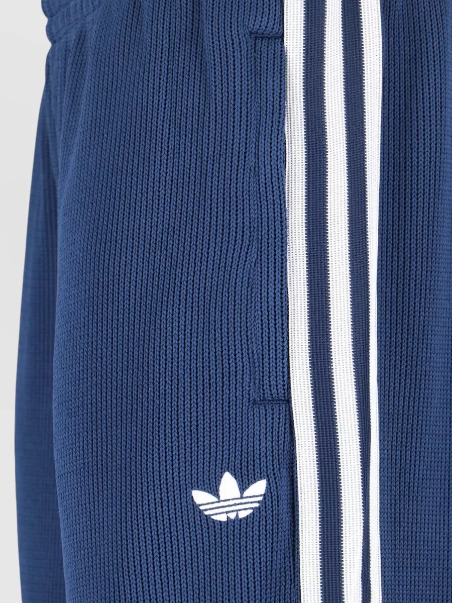 Adidas Straight Trousers Elastic Waistband Ribbed Texture Side Stripes