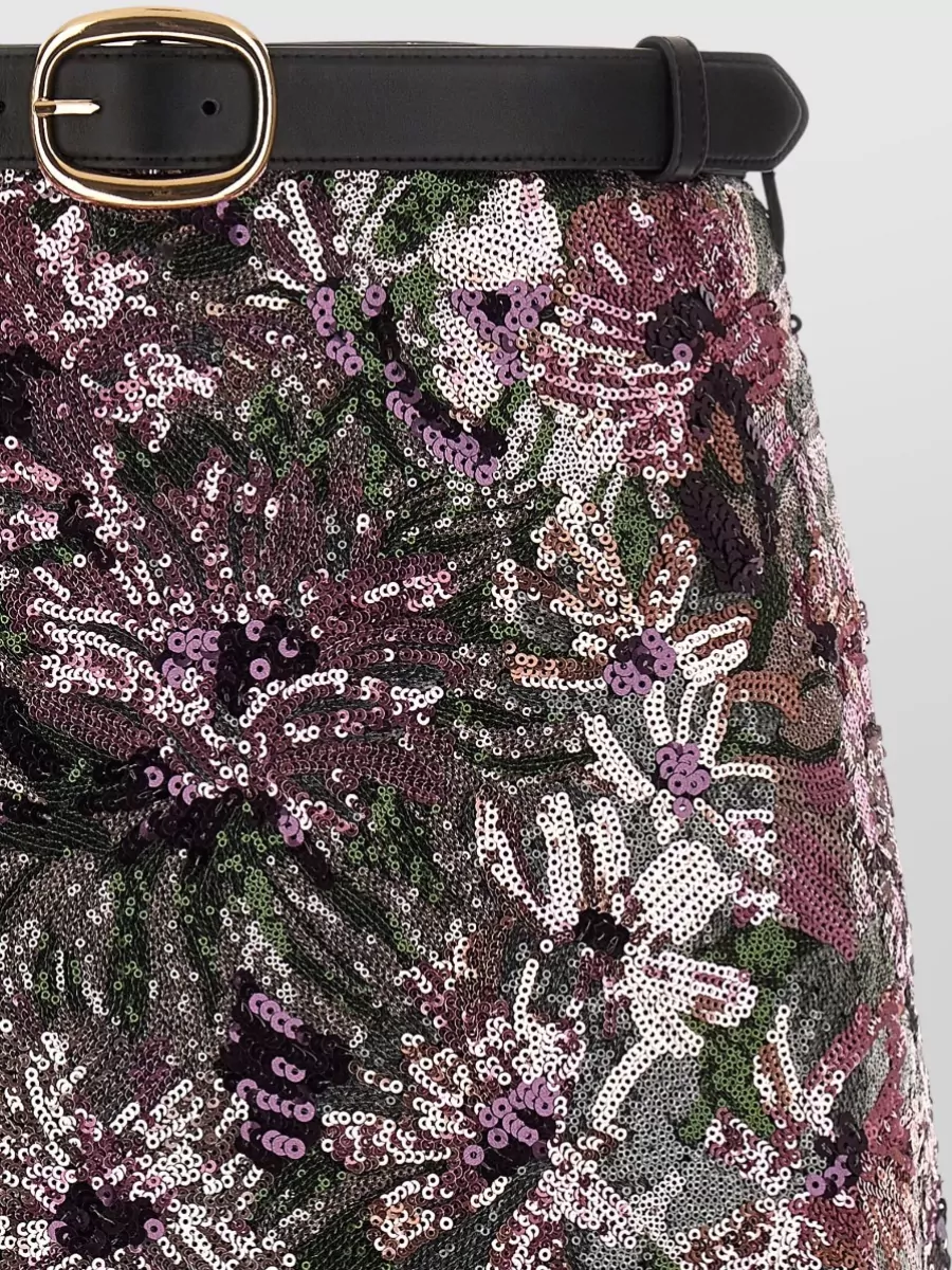 Self-Portrait Sequin Floral-Embroidered Mini Skirt