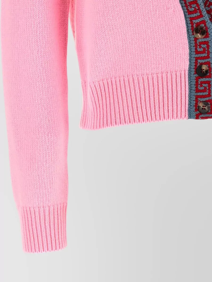 Versace Cashmere Wool V-Neck Ribbed Cardigan