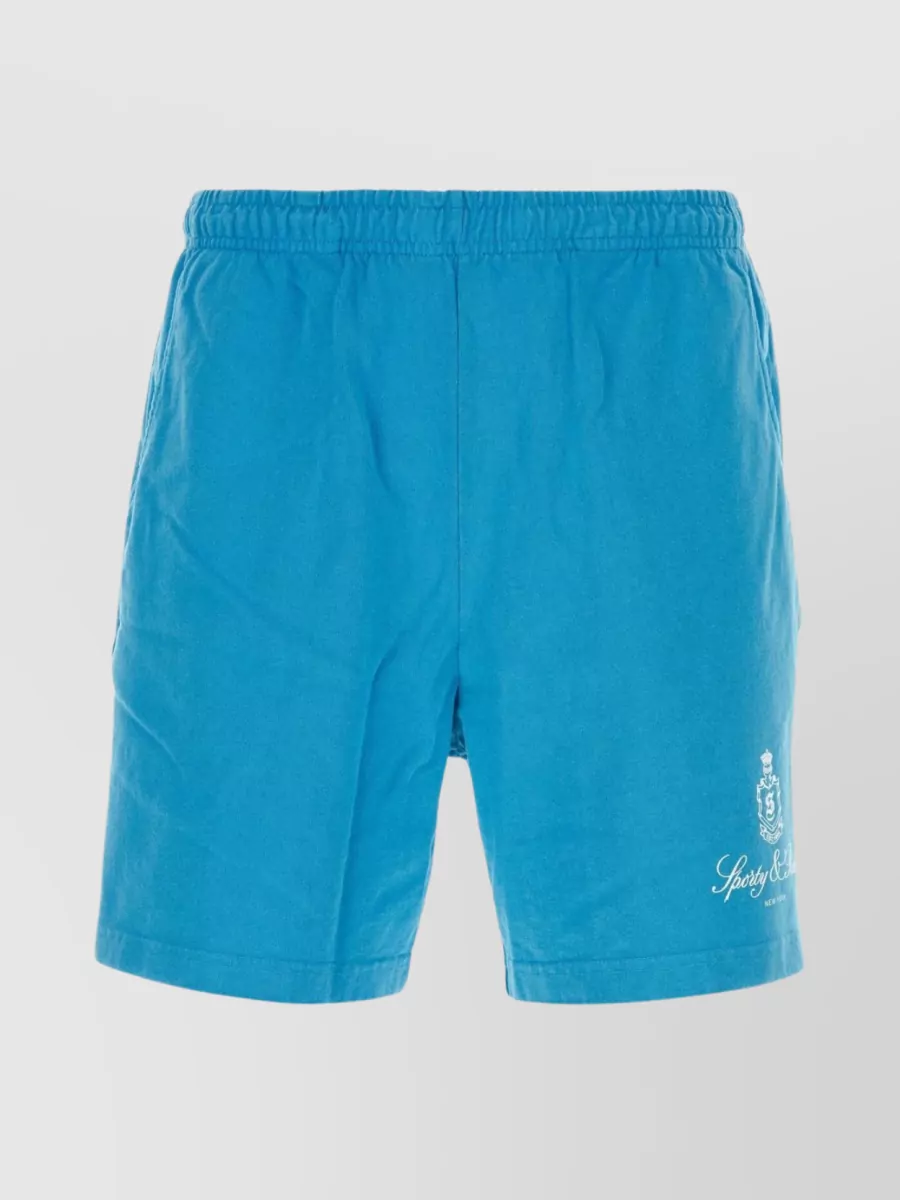 Shop Sporty And Rich Vendome Elastic Waistband Cotton Bermuda Shorts In Blue