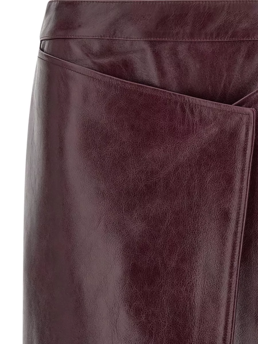 Armarium Leather Asymmetric Wrap Midi Skirt