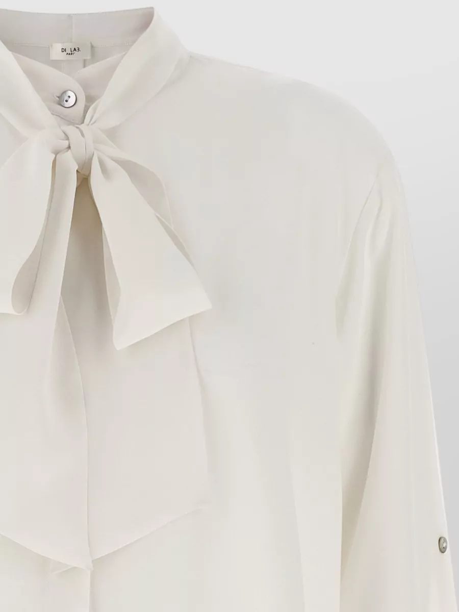 Di.la3 Pari' Silk Crepe De Chine Lavalliere Long-Sleeve Blouse