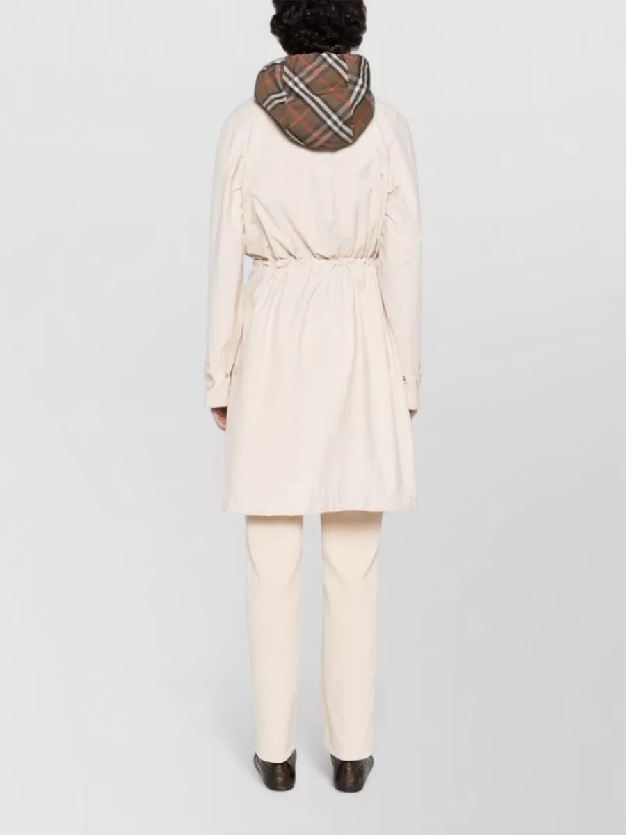 Burberry Nylon Hooded Parka Coat Long Drawstring Waist