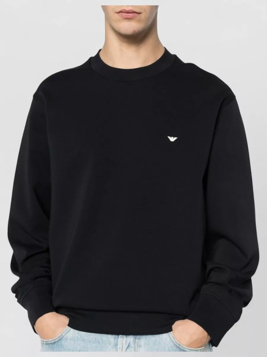 Emporio Armani Cotton Logo Embroidered Crewneck Sweatshirt