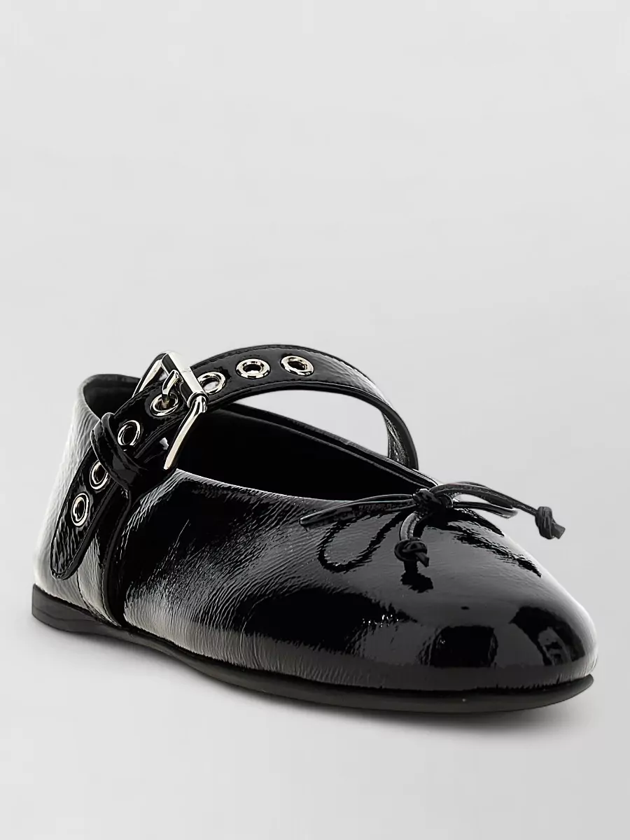 Miu Miu patent leather buckle and bow ballerina shoes