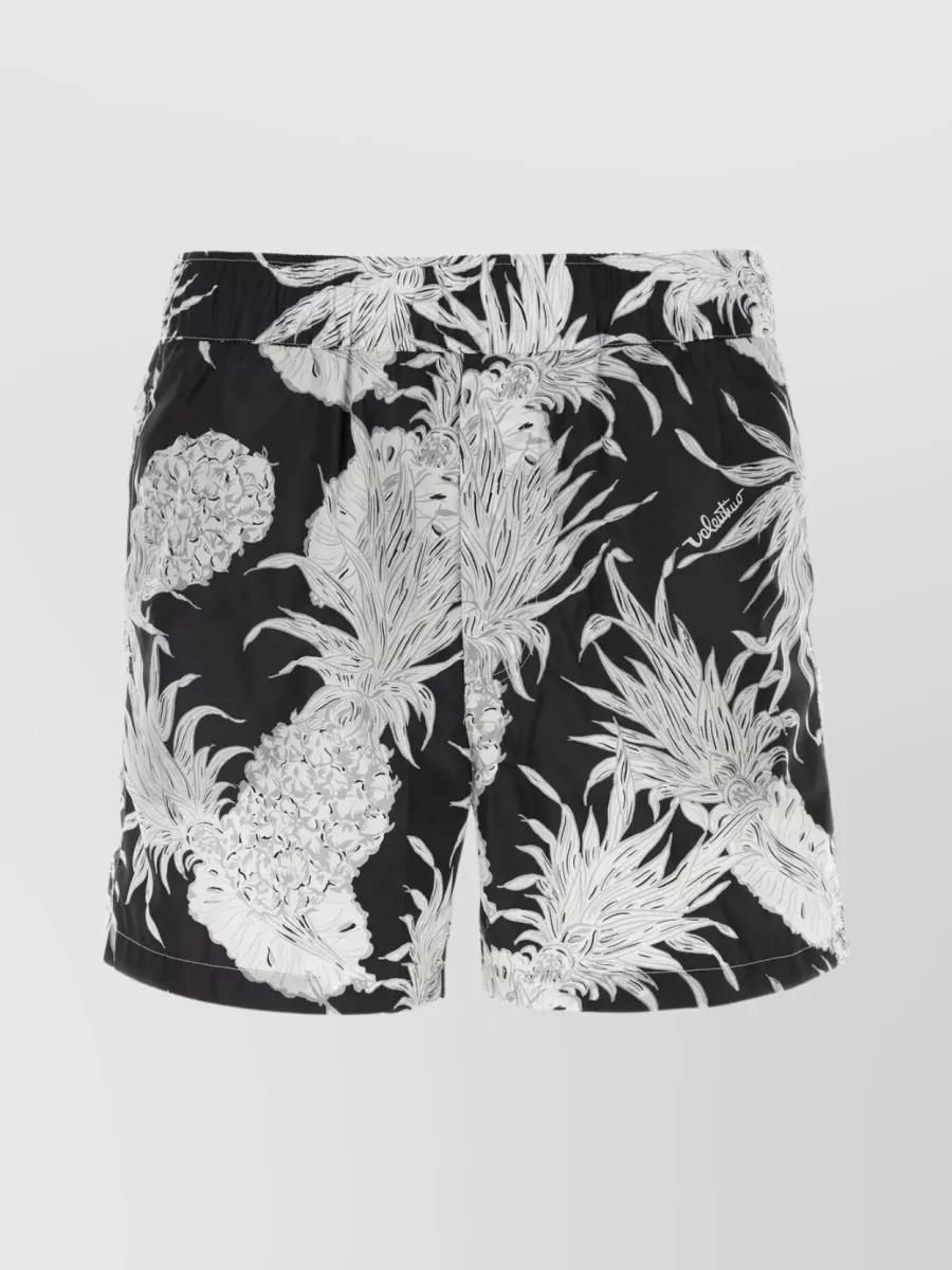 Shop Valentino Floral Print Nylon Swim Shorts In Black