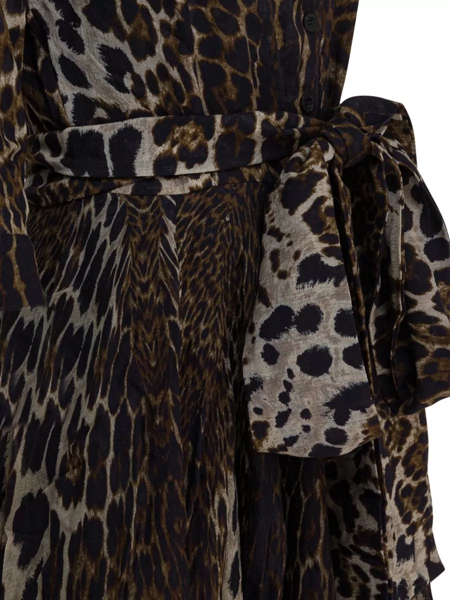 Samantha Sung Leopard-Print Wool Midi Dress