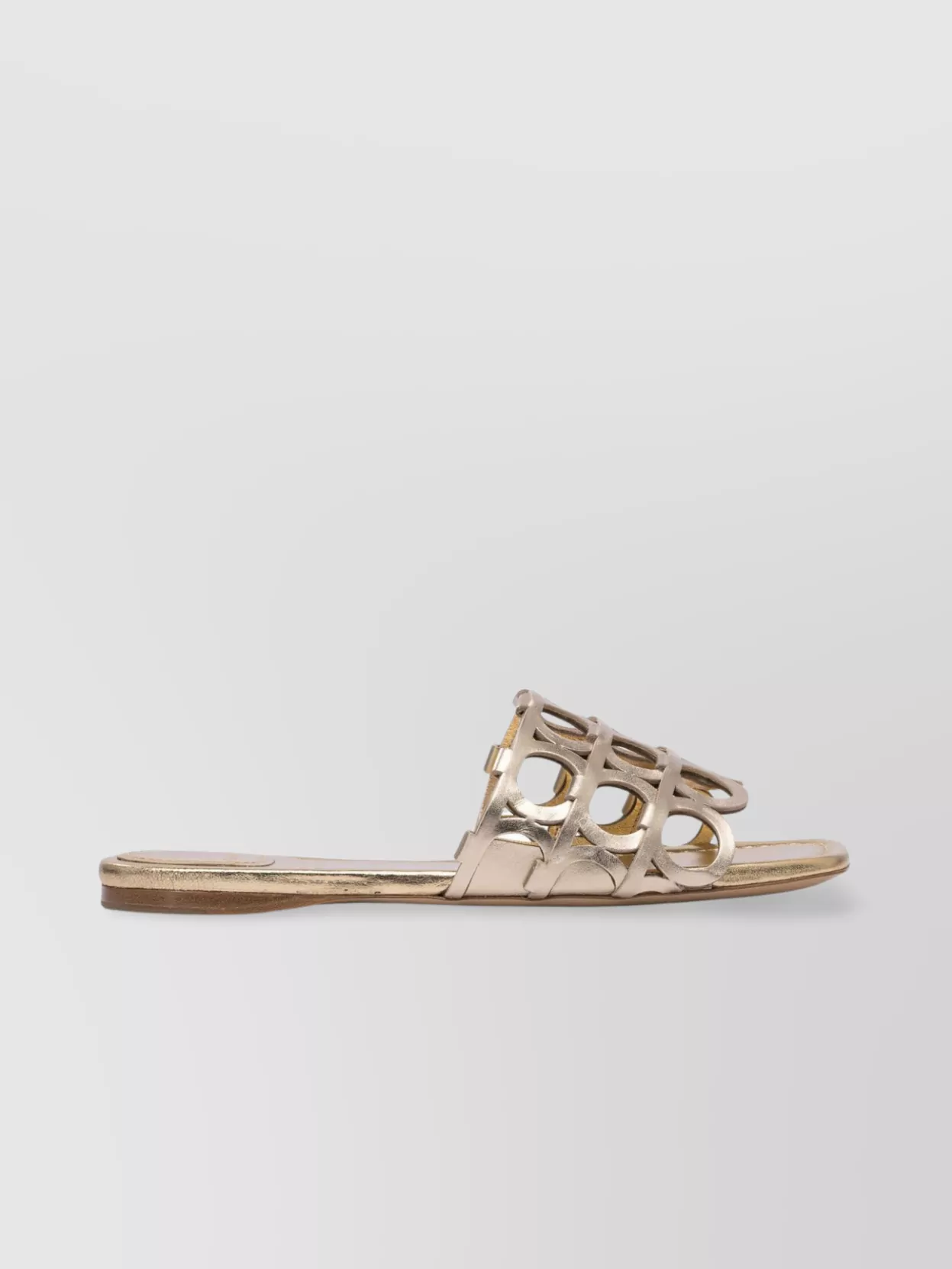 Ferragamo Erne Logo Monogram Metallic Leather Sandals
