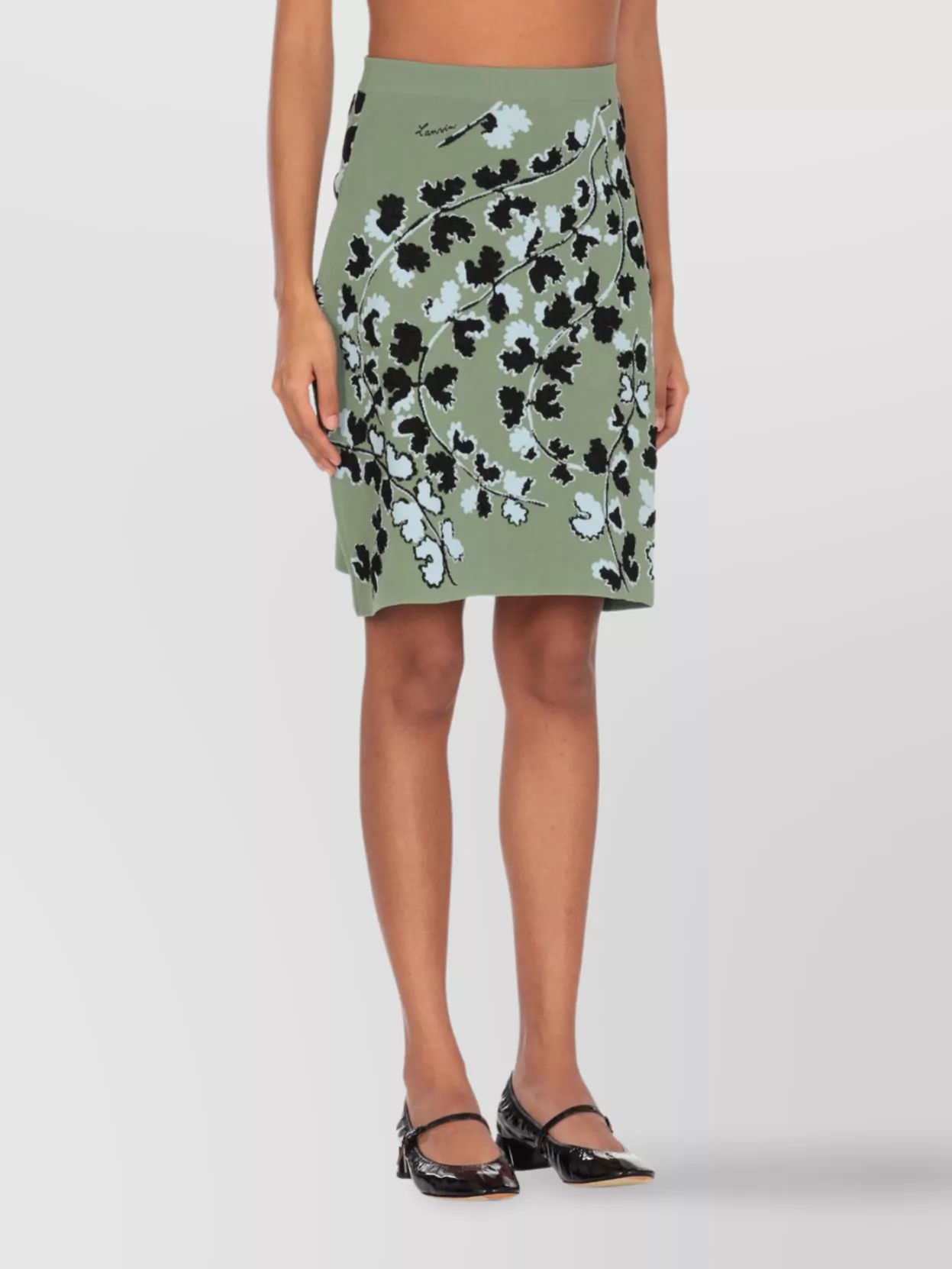 Lanvin Floral Pattern Elastic Waist Midi Skirt In Green