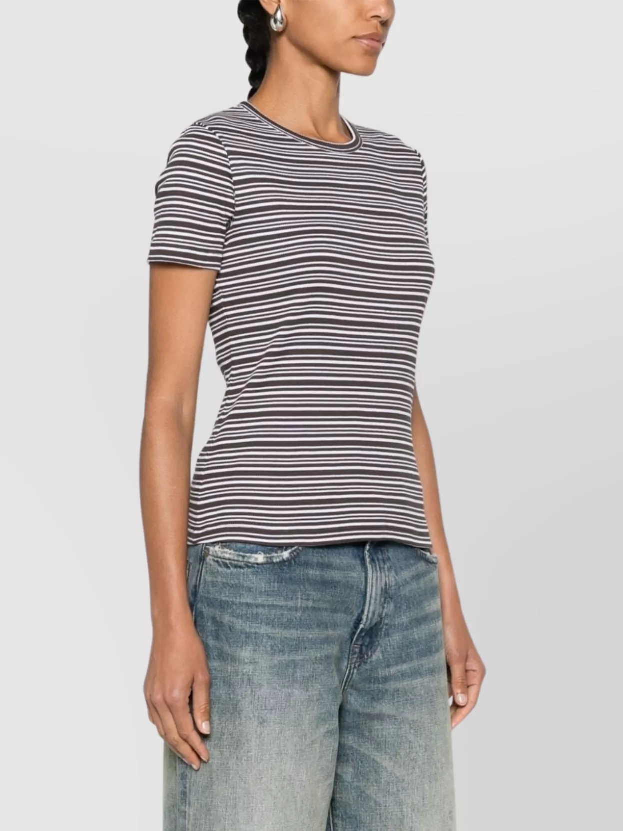 Filippa K Ribbed Organic Cotton T-Shirt With Horizontal Stripes