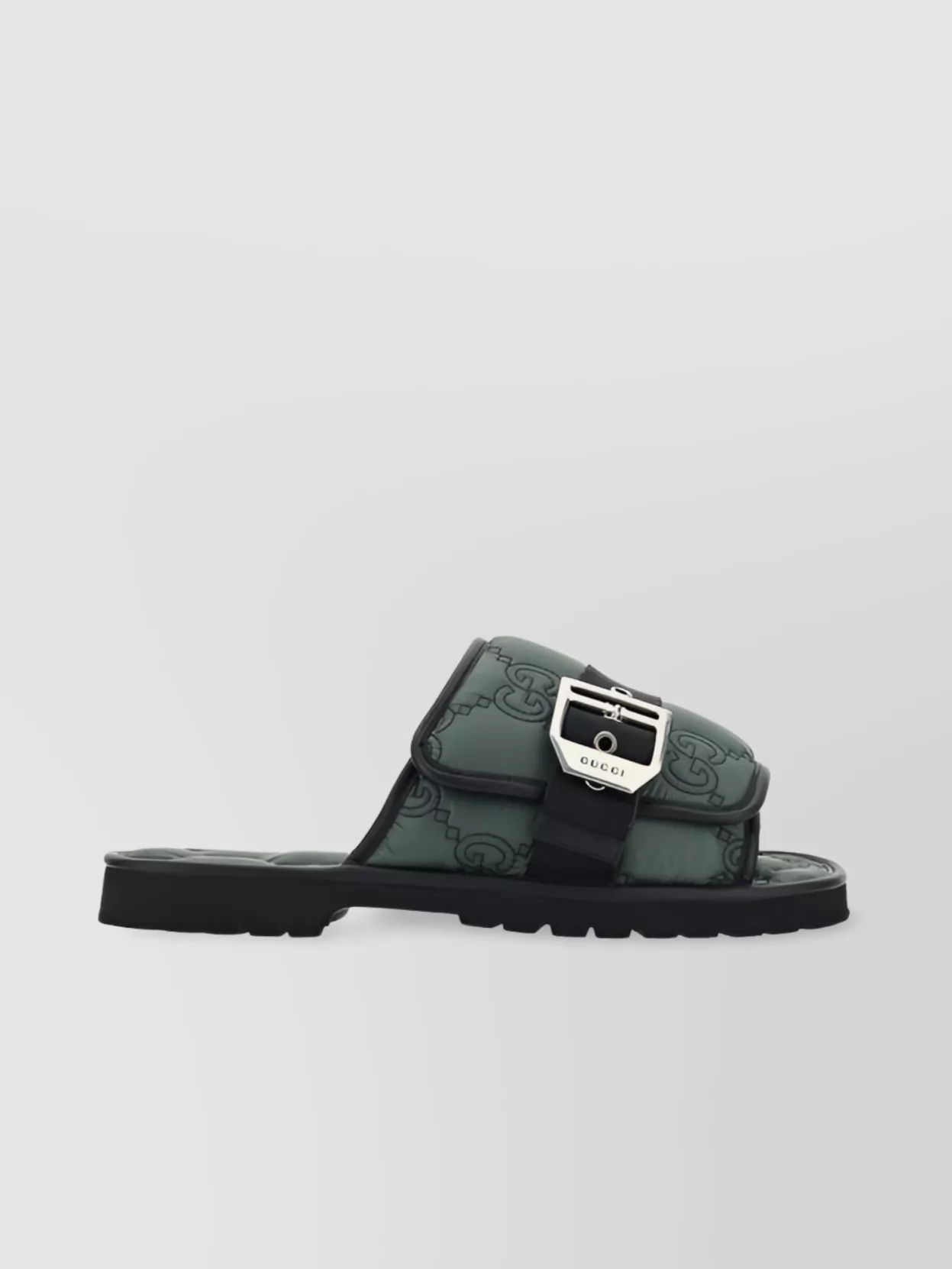 Shop Gucci Quilted Logo Buckle Sandals
