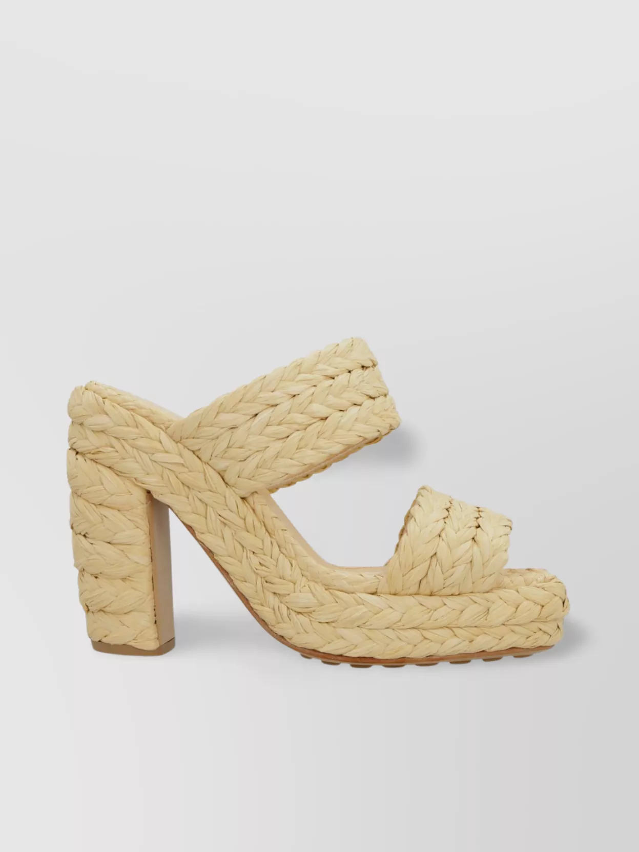 BOTTEGA VENETA RAFFIA MULES WITH BLOCK HEEL AND BRAIDED DESIGN